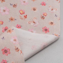 Tela de algodón flores y mariposas reves