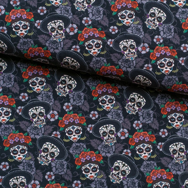 Tela de algodón calaveras catrina lomo Tela de algodón calaveras catrina lomo