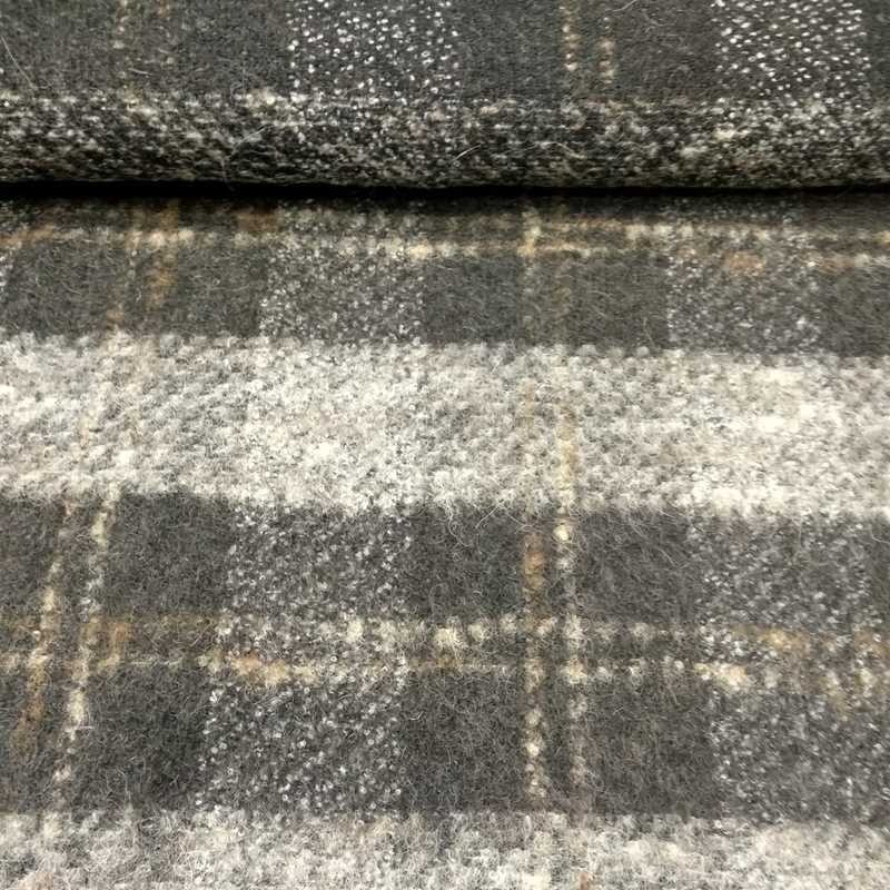 Tela de paño de cuadros negro, gris y beis con pelo 2 Tela de paño de cuadros negro, gris y beis con pelo 2
