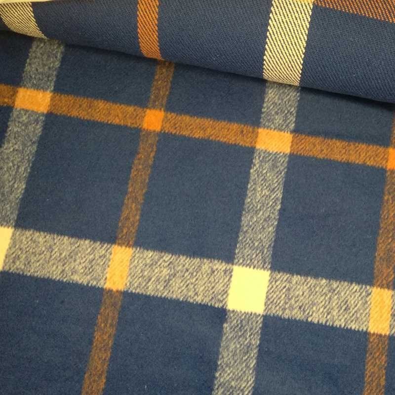 Tela de paño azul con cuadros blancos y naranjas tubo Tela de paño azul con cuadros blancos y naranjas tubo