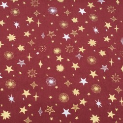 Tela de navidad estrellas y destellos lisa granate