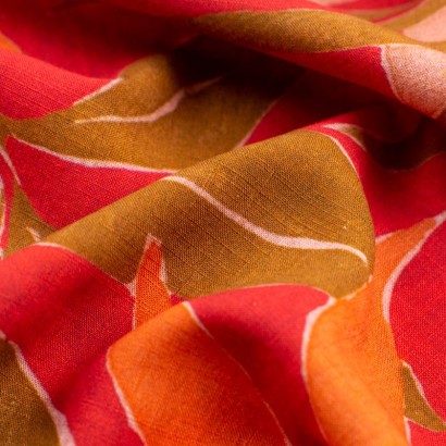 Tela de lino ramas tropicales detalle