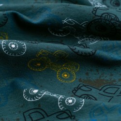 Tela de punto camiseta tractores detalle