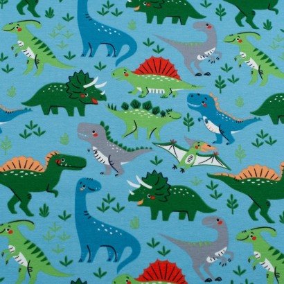 Tela de punto camiseta dinosaurios lisa