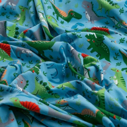 Tela de punto camiseta dinosaurios arrugada