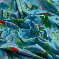 Tela de punto camiseta dinosaurios arrugada