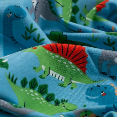 Tela de punto camiseta dinosaurios detalle