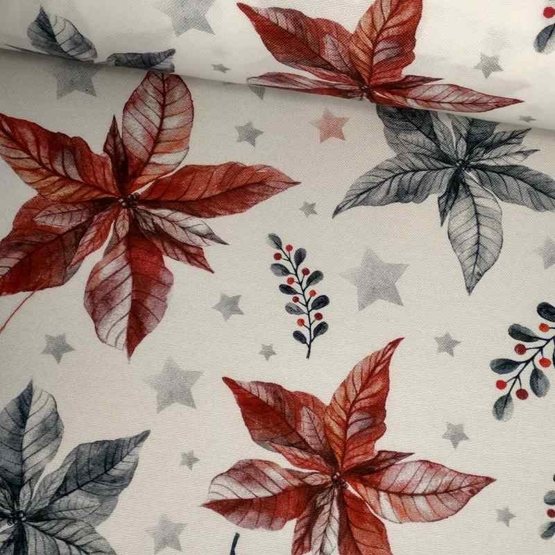 Tela navideña blanca con flores azules y rojas tubo Tela navideña blanca con flores azules y rojas tubo
