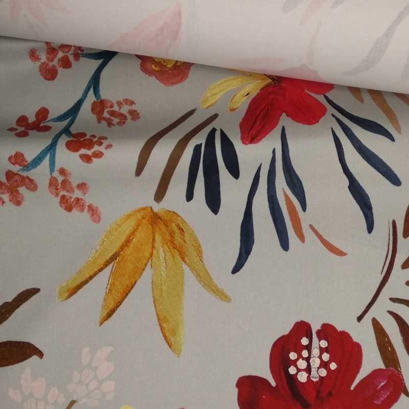 Tela de algodón gris flores tubo Tela de algodón gris flores tubo