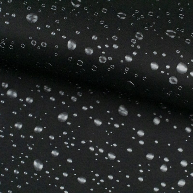 Tela de softshell gotas de agua lomo negro