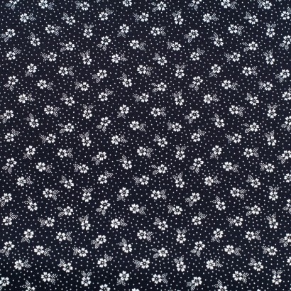 Tela de algodón flor y topos lisa azul marino