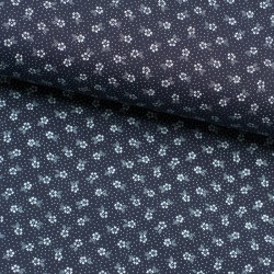Tela de algodón flor y topos lomo azul marino