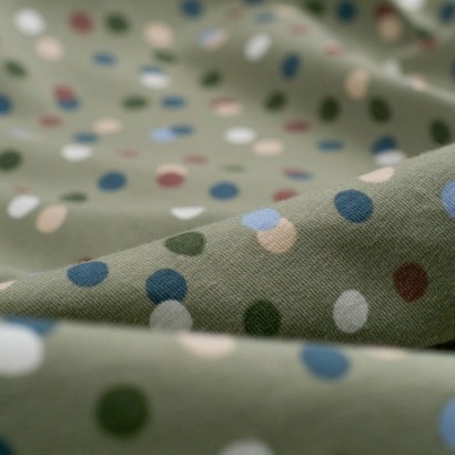Tela de punto camiseta topos colores detalle