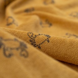 Tela de felpa rizo cangrejos detalle mostaza