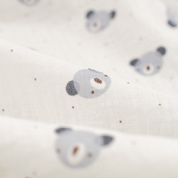 Tela de muselina cabezas de ositos detalle azul ceniza