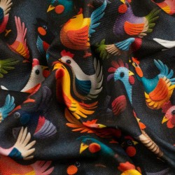 Tela de algodón gallos de colores textura