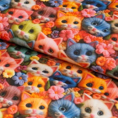 Tela de algodón gatitos entre flores lomo