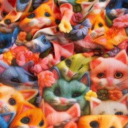 Tela de algodón gatitos entre flores textura