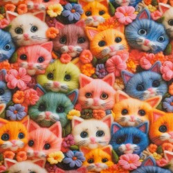 Tela de algodón gatitos entre flores liso