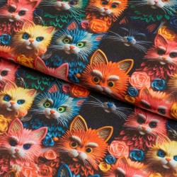 Tela de algodón caritas de gatos lomo