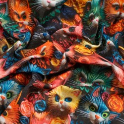 Tela de algodón caritas de gatos textura