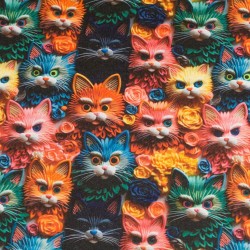 Tela de algodón caritas de gatos lisa