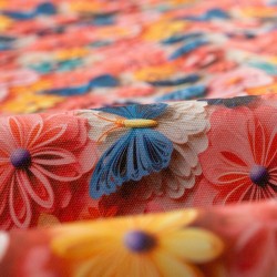 Tela de algodón flores y mariposas detalle