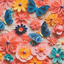 Tela de algodón flores y mariposas lisa