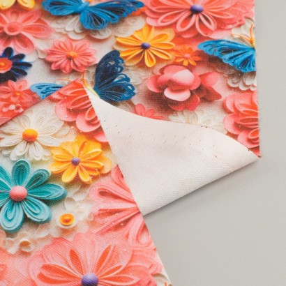 Tela de algodón flores y mariposas revés