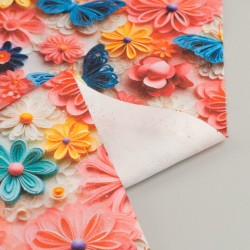Tela de algodón flores y mariposas revés