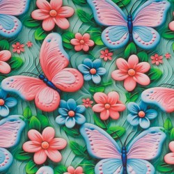 Tela de algodón flores y mariposas lisa