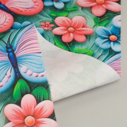 Tela de algodón flores y mariposas revés