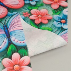 Tela de algodón flores y mariposas revés
