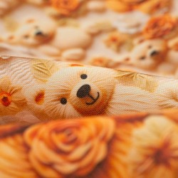 Tela de algodón osos y flores detalle