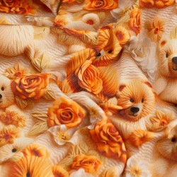 Tela de algodón osos y flores textura