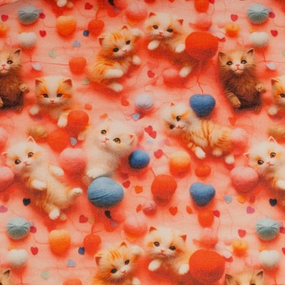 Tela de algodón gatos y pelotas lisa