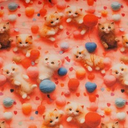 Tela de algodón gatos y pelotas lisa