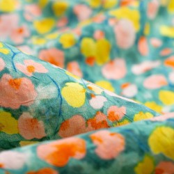 Tela de seersucker tulipanes detalle lima fluor