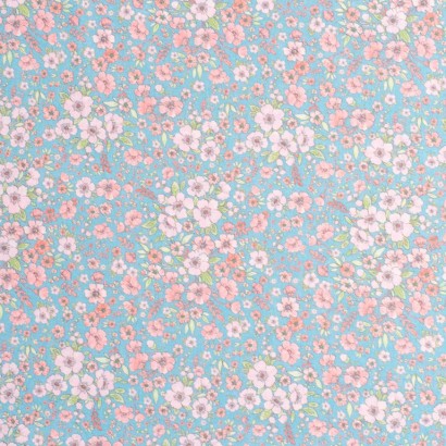 Tela de popelin flores campo lisa azul turquesa