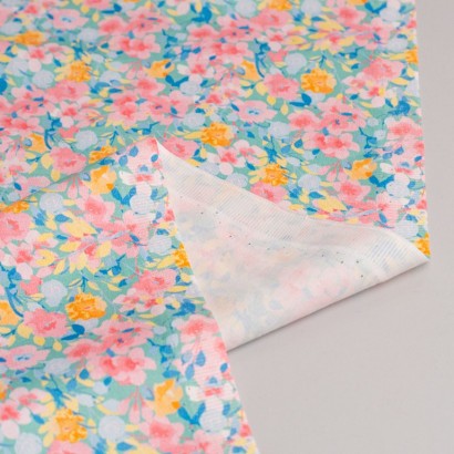 Tela de popelin azaleas de colores revés