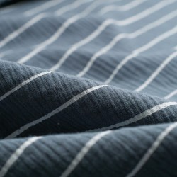 Tela muselina de rayas detalle azul ceniza oscuro