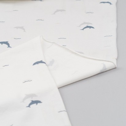 Tela de punto camiseta rayas y boyas revés