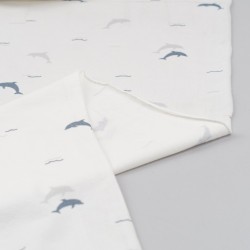 Tela de punto camiseta rayas y boyas revés