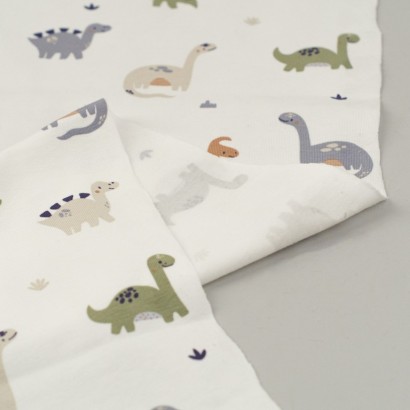 Tela de punto camiseta dinosaurios revés