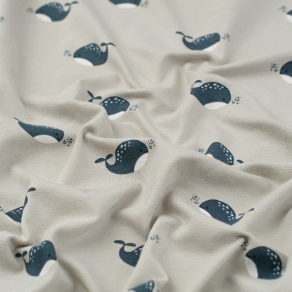 Tela de punto camiseta ballenas textura