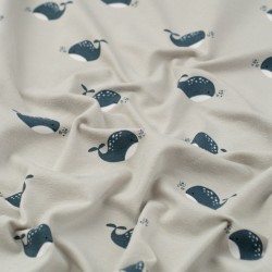 Tela de punto camiseta ballenas textura