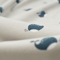 Tela de punto camiseta ballenas detalle