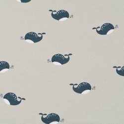 Tela de punto camiseta ballenas lisa