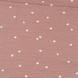 Tela de punto camiseta rayas y corazones lisa