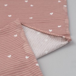 Tela de punto camiseta rayas y corazones revés